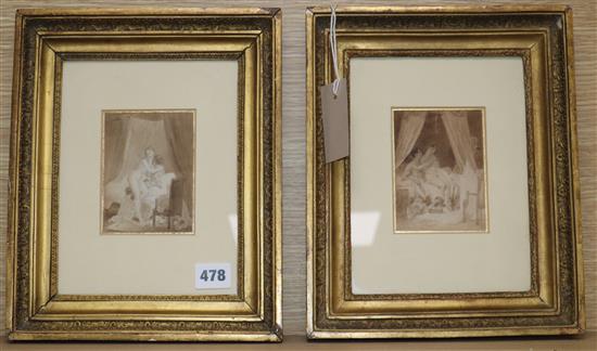 Alexandre Joseph Desenne (1785-1827), pair of ink and wash drawings, Le Lit and Couple Supris dans un Lit,